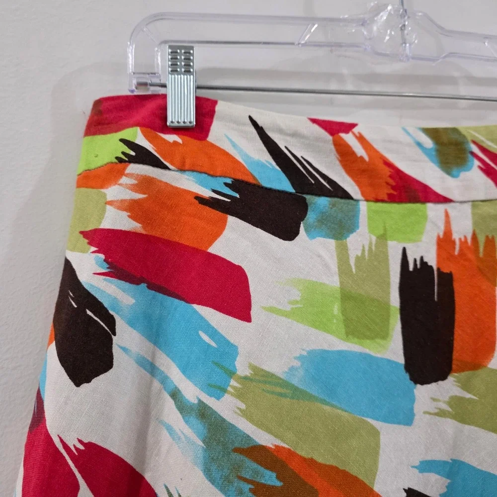 Ann Taylor Loft Womens Linen Skirt Size 12 Multi Color Abstract Brushstroke
